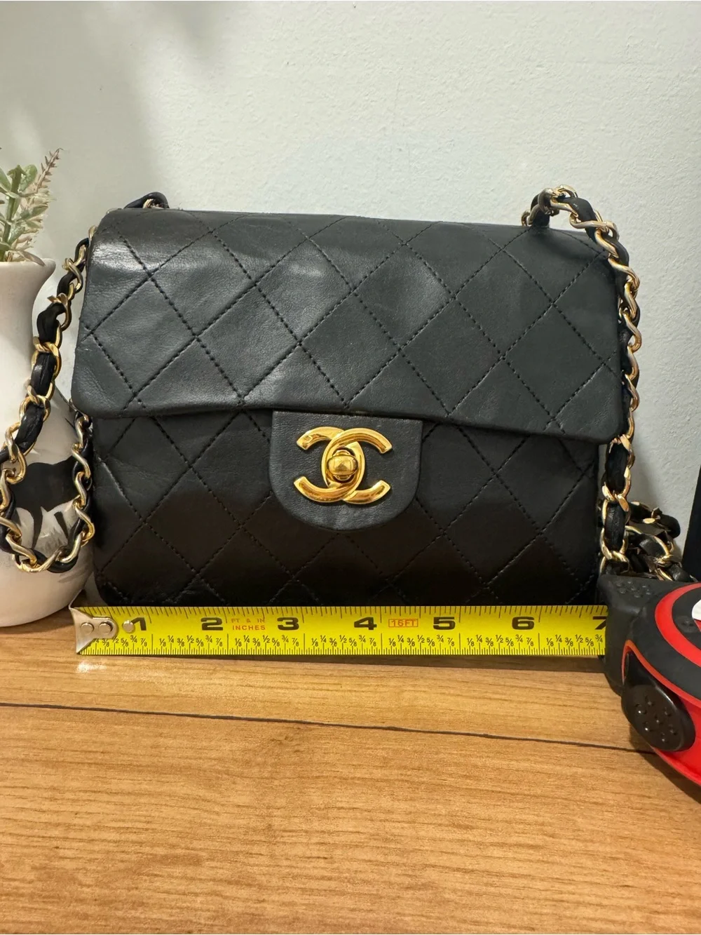 Vintage Chanel Black Lambskin Square Mini Double Flap 24k GHW